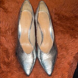SCHUTZ Metallic Silver Pointed-Toe Pumps